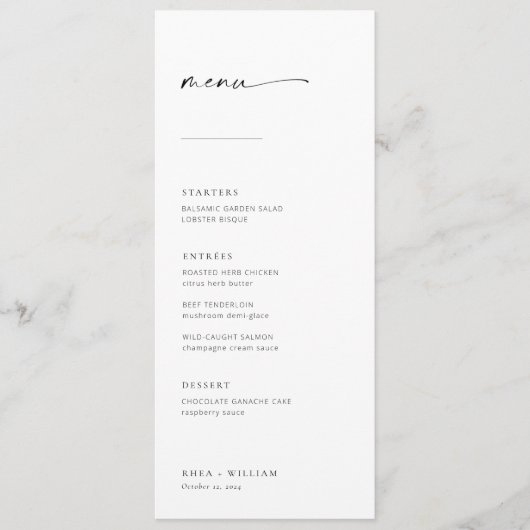 Chic + Simple Modern Script Trouwmenu Menu (Voorkant)