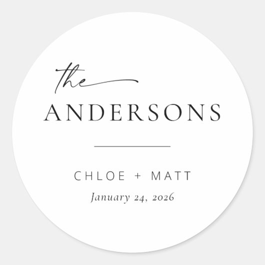 Chic + Simple Modern Script Wedding Favor Stickers (Voorkant)