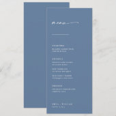 Chic + Simple Modern Script Wedding Menu | Blauw (Voorkant / Achterkant)