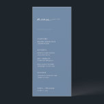 Chic   Simple Modern Script Wedding Menu | Blauw<br><div class="desc">Deze eenvoudige, moderne menu's zijn de perfecte aanvulling op de plaatsmontages bij uw ontvangst! De handgeschreven manuscriptrubriek die met serif en sans-serif doopvonten in kaart wordt gebracht geeft deze menu's een klassieke, schone blik. Pas de menu's aan met de items van het trouwmenu en de naam van het paar en...</div>