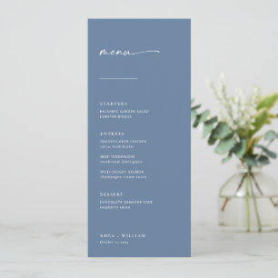 Chic + Simple Modern Script Wedding Menu   Blauw