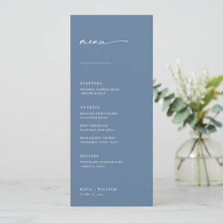 Chic + Simple Modern Script Wedding Menu | Blauw