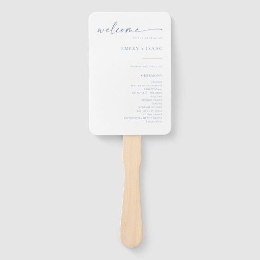 Chic + Simple Modern Wedding Program Fans | Blauw Handwaaier (Voorkant)