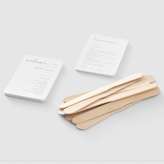 Chic + Simple Modern Wedding Program Fans | Blauw Handwaaier (Niet-gemonteerd)