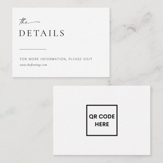 Chic + Simple Modern Wedding QR Code Informatiekaartje (Voorkant / Achterkant)