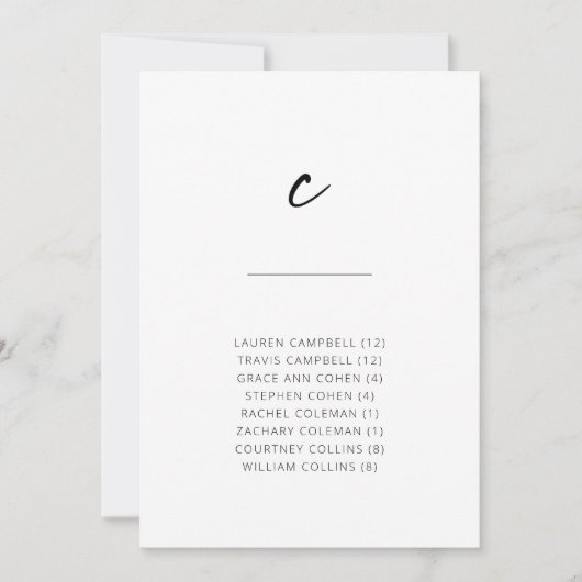 Chic + Simple Moderne Script Alfabetical Seating C (Voorkant)