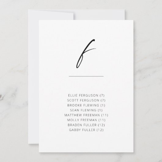 Chic + Simple Moderne Script Alfabetical Seating F (Voorkant)