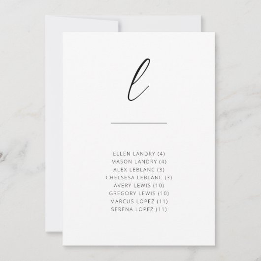 Chic + Simple Moderne Script Alfabetical Seating L (Voorkant)
