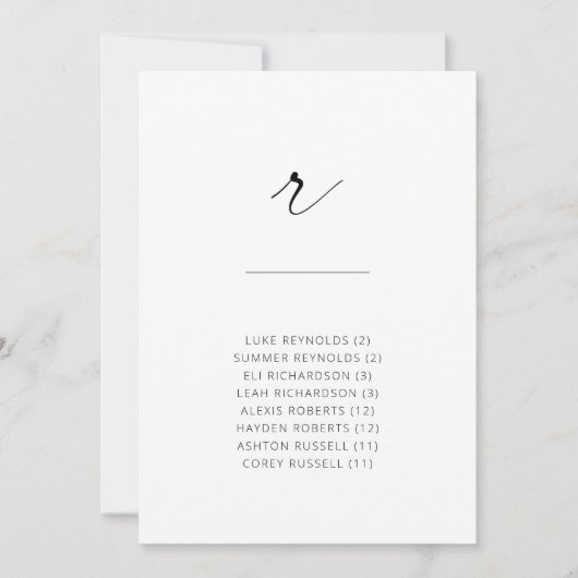 Chic + Simple Moderne Script Alfabetical Seating R (Voorkant)