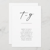 Chic Simple Moderne Script Alfabetical Seating T-Y (Voorkant / Achterkant)