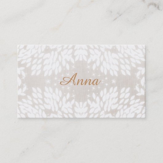 Chic Simple Name White laat FAUX Beige Linen achte Visitekaartje (Voorkant)
