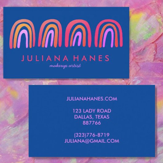 Chic Simple Pink Oranje Blue Rainbows Visitekaartje
