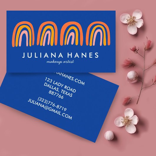Chic Simple Pink Oranje Blue Rainbows Visitekaartje
