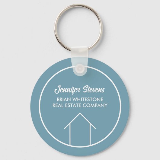 Chic Simple Real Estate Company Stone Blue Custom Sleutelhanger (Voorkant)