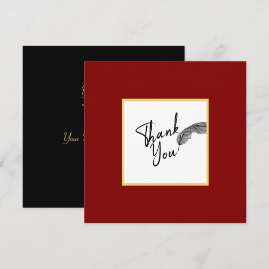 Chic Simple Red Gold en zwarte tekst Bedankkaart (Voorkant / Achterkant)