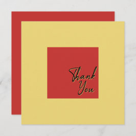 Chic Simple Square Gold Red en zwarte tekst Bedankkaart