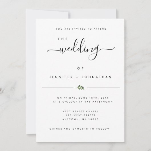 Chic Simple Waterverf Greenery Wedding Invitation Kaart (Voorkant)