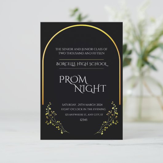 Chic Simplicity: Black Minimalist Prom Night Kaart (Staand voorkant)