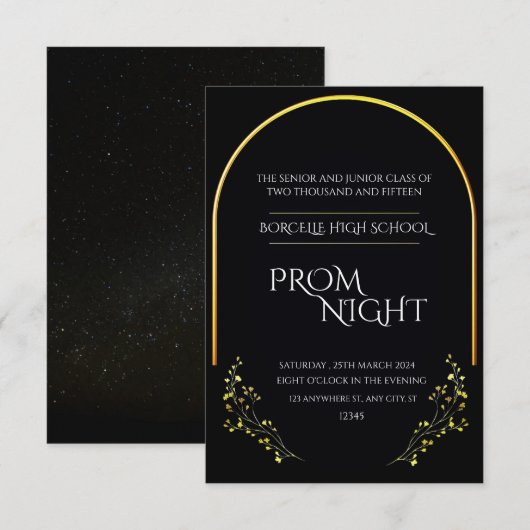 Chic Simplicity: Black Minimalist Prom Night Kaart (Voorkant / Achterkant)