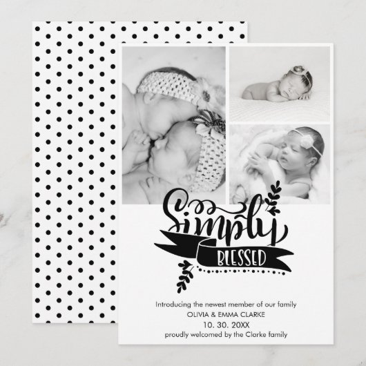 Chic Simply Blessed 3 Photo Birth Announding (Voorkant / Achterkant)