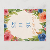 Chic Sinaasappel Blauwe Bloemen Bloei Bloemen Bloe Aankondigingskaart (Achterkant)