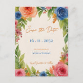 Chic Sinaasappel Blauwe Bloemen Bloei Bloemen Bloe Aankondigingskaart (Voorkant)