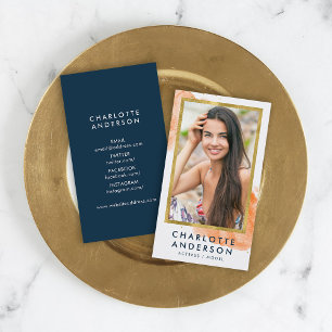 Chic Sinaasappel Waterverf Faux Gold Headshot Foto Visitekaartje