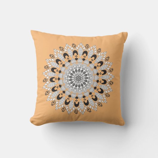 Chic Sinaasappel & Witte Mandala Bloem Ontwerp Kussen (Voorkant)