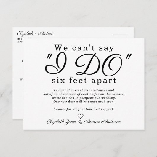 Chic Six Feet Apart Uitgesteld Veranderingsdatum T Aankondigingskaart (Voorkant / Achterkant)