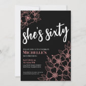 Chic Sixty Zwart Roos Goud 60e Verjaardagsfeestje Kaart (Voorkant)