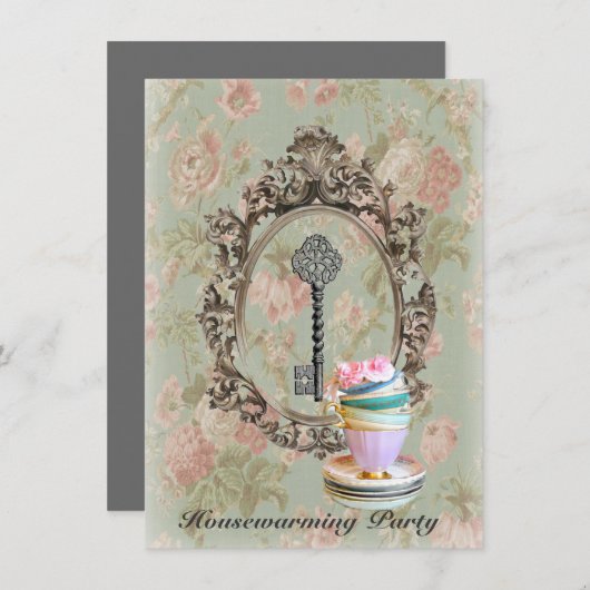 Chic skeleton key new home Housewarming party Kaart (Voorkant / Achterkant)