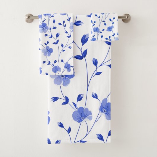 Chic Sky Blue Daisy Floral Bad Handdoek (Insitu)