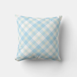 Chic Sky Blue, Green and White Check Pattern Kussen