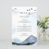 Chic Slate Blue Mountains Script Weddenmenu (Staand voorkant)