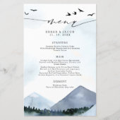 Chic Slate Blue Mountains Script Weddenmenu (Voorkant)