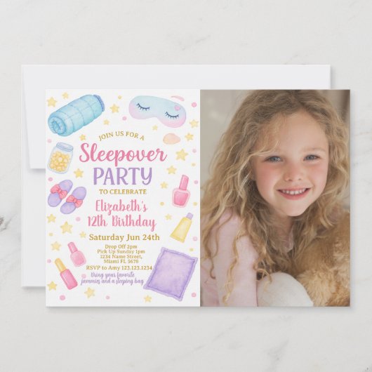Chic Sleepover Verjaardag Uitnodiging met foto (Voorkant)