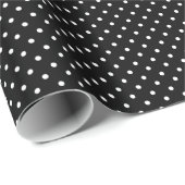 Chic Small White Polka-punten zwarte achtergrond Cadeaupapier (Rol Hoek)