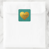 Chic Smaragd Glitter Gouden Hart Naam Monogram Vierkante Sticker (Tas)