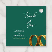 Chic smaragdgroene gouden ringen bruiloft bedankjes labels (Achterkant)