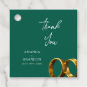 Chic smaragdgroene gouden ringen bruiloft bedankjes labels (Voorkant)