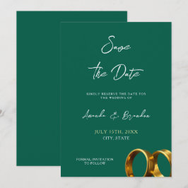 Chic smaragdgroene gouden ringen bruiloft save the date