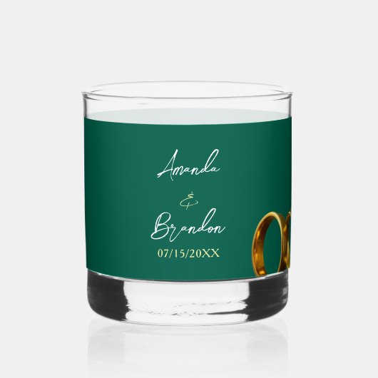 Chic smaragdgroene gouden ringen bruiloft whisky glas (Achterkant)
