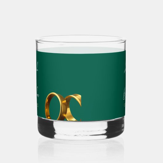 Chic smaragdgroene gouden ringen bruiloft whisky glas (Links)