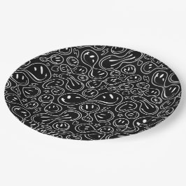 Chic Smiling Face Melting Smile Pattern Black Papieren Bordje