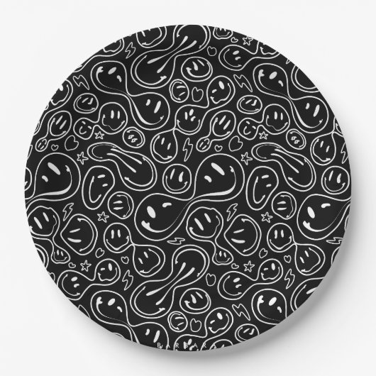 Chic Smiling Face Melting Smile Pattern Black Papieren Bordje (Voorkant)
