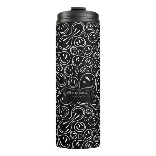 Chic Smiling Face Melting Smile Pattern Black Thermosbeker (Voorkant)