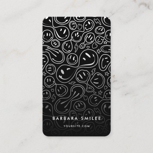 Chic Smiling Face Melting Smile Pattern Black Visitekaartje (Voorkant)