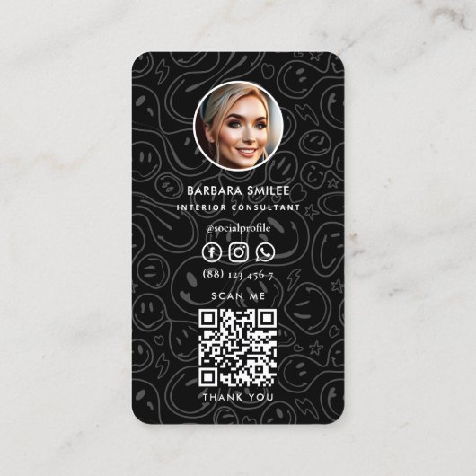 Chic Smiling Face Melting Smile Pattern Black Visitekaartje (Achterkant)
