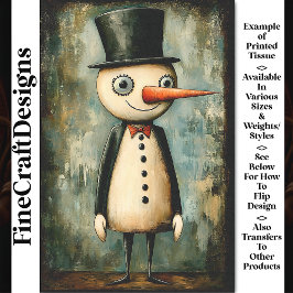Chic Sneeuwman, Top Hat, Bow Stropdas BA5 Decoupag Tissuepapier