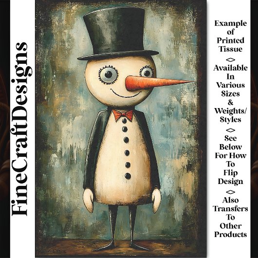 Chic Sneeuwman, Top Hat, Bow Stropdas BA5 Decoupag Tissuepapier